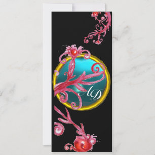 Convite FRUTAS MÁGICAS 4, MONOGRAMA azul água-marinha