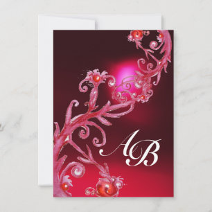 Convite FRUTAS MÁGICAS 4, MONOGRAMA vermelho burgundy