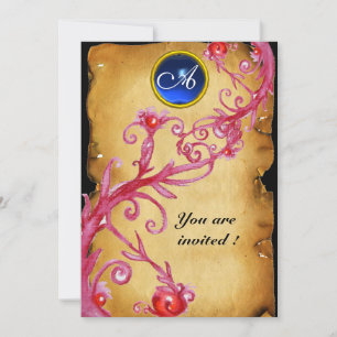 Convite FRUTAS MÁGICAS MONOGRAMA, azul