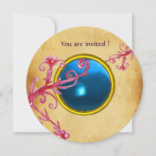 Convite FRUTAS MÁGICAS PERGAMINHO GEMA safira azul