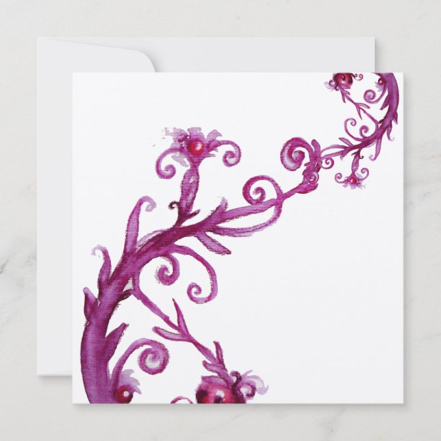 Convite FRUTAS MÁGICAS, roxo branco metálico dourado (Frente)