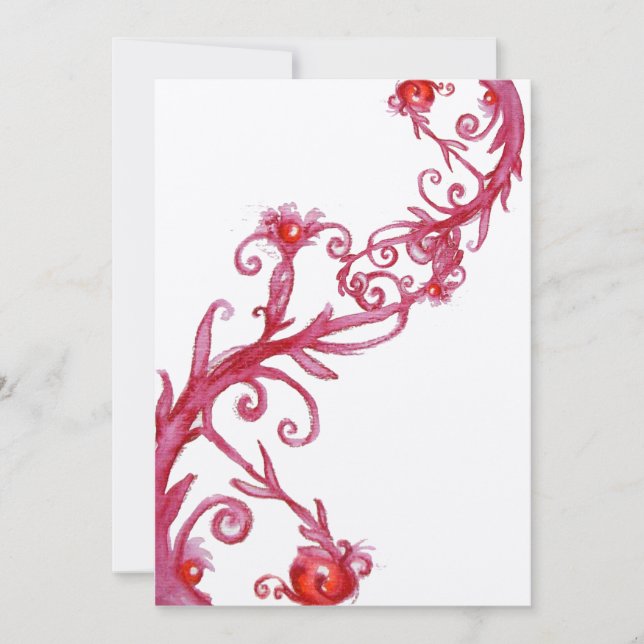 Convite FRUTAS MÁGICAS, vermelho branco metálico dourado (Frente)