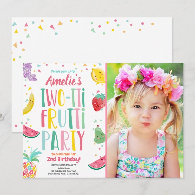 Convite Frutti Tutti Frutti fruity Birthday Fruta Verão (Frente/Verso)