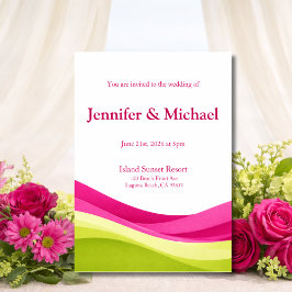 Convite Fuchsia and Lime Green Modern Wedding  Invitation