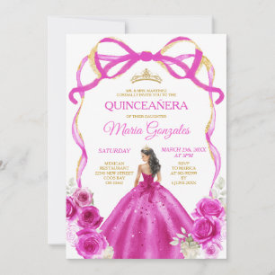 Convite Fuchsia Arco Rosa Princesa Dourada Quinceañera