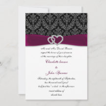 Fuchsia damask FAUX ribbon diamante Weding