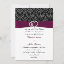 Convite Fuchsia damask FAUX ribbon diamante Weding