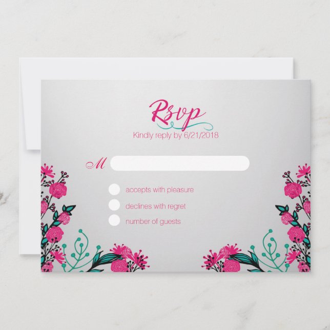 Convite Fuchsia e Turquoise Wedding Rsvp (Frente)