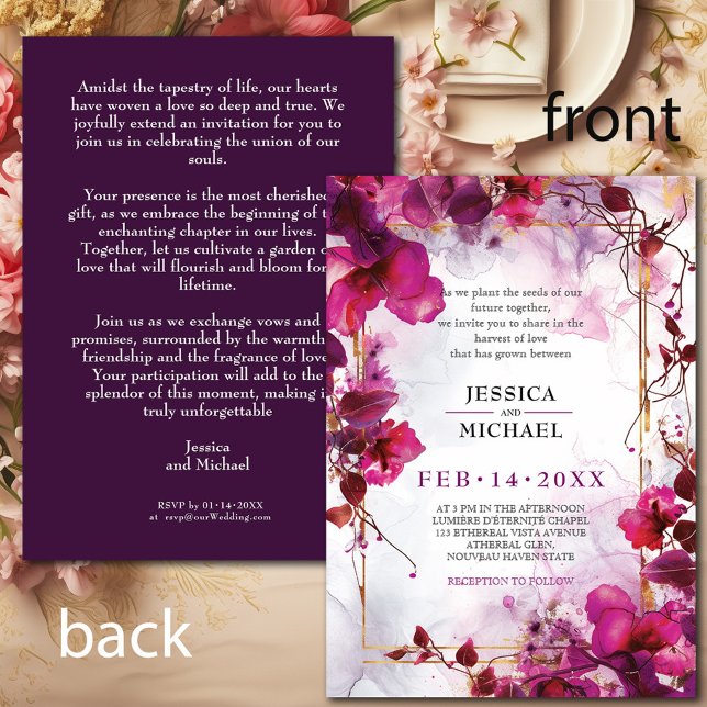 Convite Fuchsia Enchantment: Casamento por Aquarela (Fuchsia Enchantment: Watercolor Wedding Invitation)