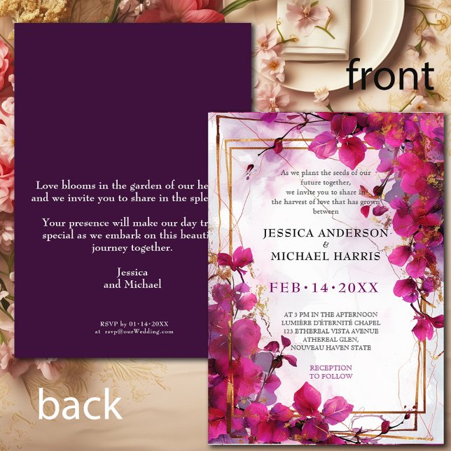 Convite Fuchsia Enchantment: Casamento por Aquarela (Fuchsia Enchantment: Watercolor Wedding Invitation)