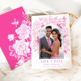 Convite Fuchsia Floral Chinoiserie Casamento Salve a Data
