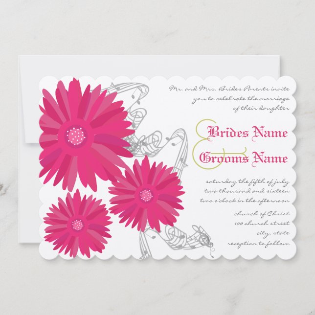Convite Fuchsia Gerber Daisy Wedding (Frente)