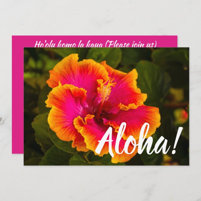 Convite Fuchsia havaiana e Orange Hibiscus de Kauai (Frente/Verso)