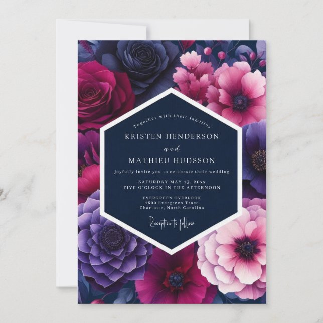 Convite Fuchsia Midnight Bloom Wedding (Frente)