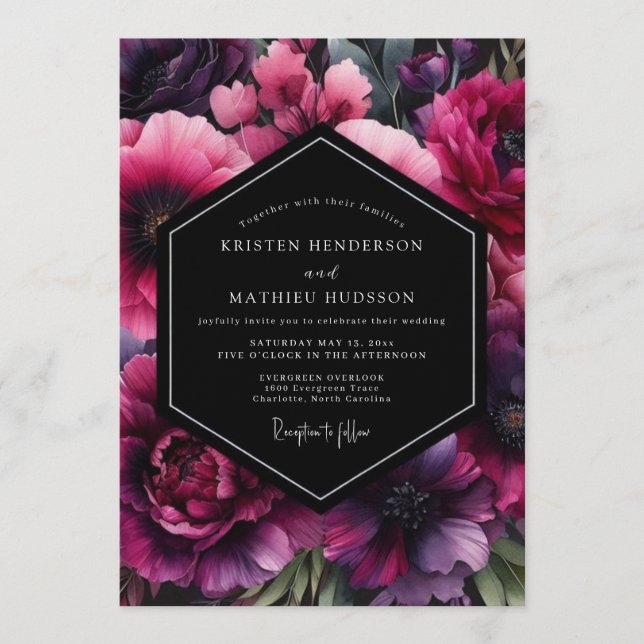 Convite Fuchsia Nocturnal Bloom Wedding (Frente)