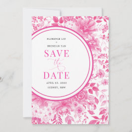 Convite Fuchsia Pink Chinoiserie Casamento Salve a Data
