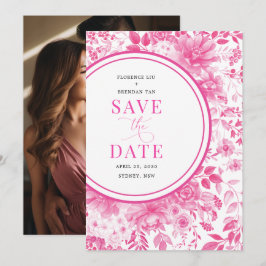 Convite Fuchsia Pink Chinoiserie Casamento Salve a Data