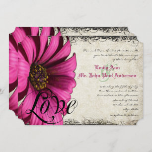 Convite Fuchsia Pink Gerber Daisy Wedding