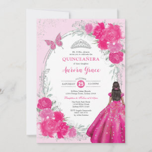 Convite Fuchsia Prata Quinceañera Flor 15º Aniversário