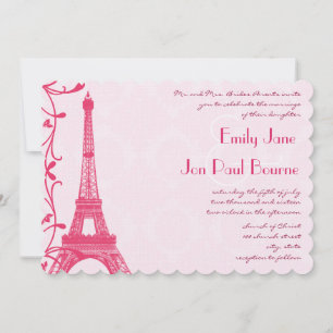 Convite Fuchsia Raspberry Eiffel Tower  Wedding Invitation