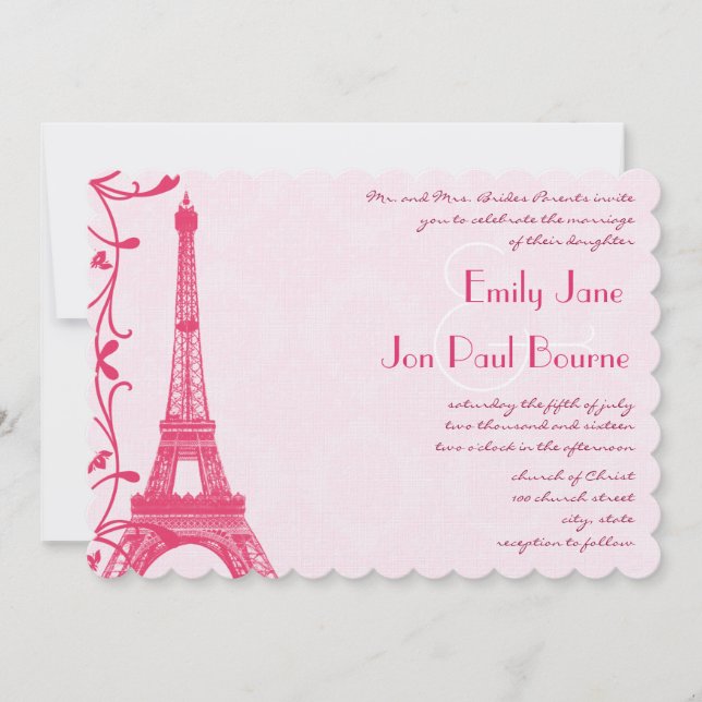 Convite Fuchsia Raspberry Eiffel Tower  Wedding Invitation (Frente)