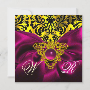 CONVITE FUCHSIA RIBBON DOURADO CELTICO DAMASK MONOGRAMA