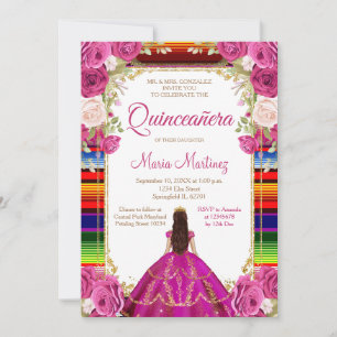 Convite Fuchsia Rosa Princesa Floral Mexicana Quiñceanera