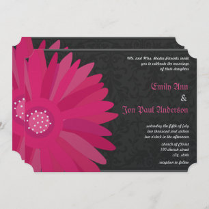 Convite Fuchsia Silver Metallic Gerber Daisy Wedding