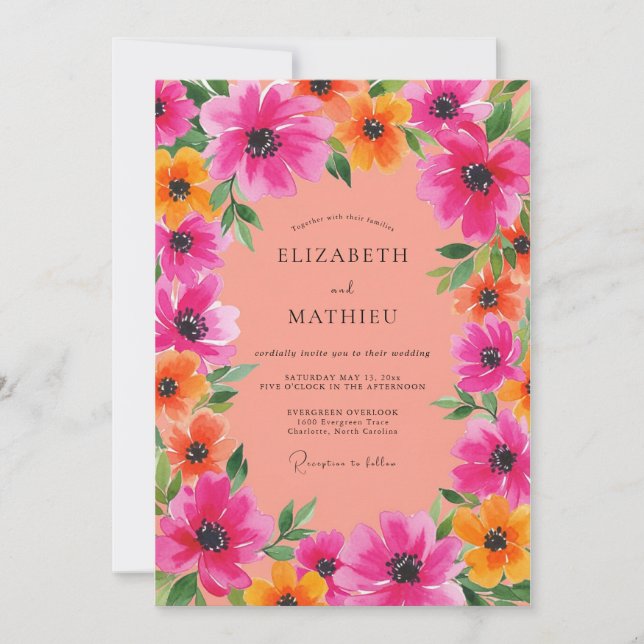 Convite Fuchsia Spirited Summer Wedding (Frente)