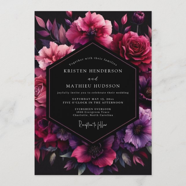 Convite Fuchsia Umbral Bloom Wedding (Frente)
