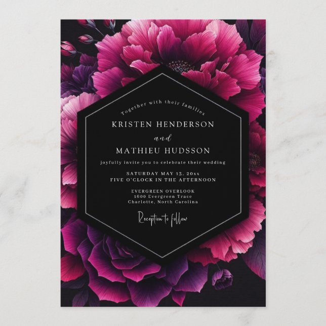 Convite Fuchsia Velvet Bloom Wedding (Frente)