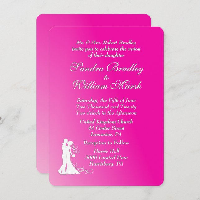 Convite Fuchsia Wedding (Frente/Verso)