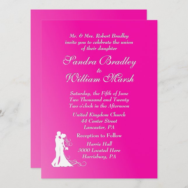Convite Fuchsia Wedding (Frente/Verso)
