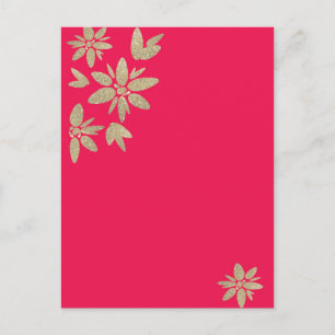Convite fúcsia rosa com flores douradas cintilante