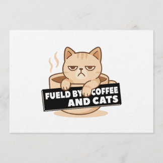 Convite Fueled by Coffee and Cats Cute Sleepy Cat Design
