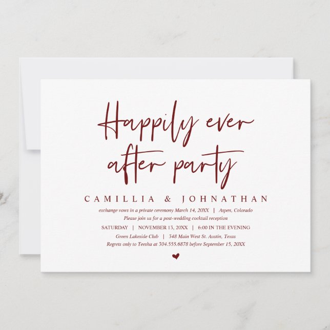 Convite Fuga de Casamento, Felizes para Sempre após Festa  (Frente)