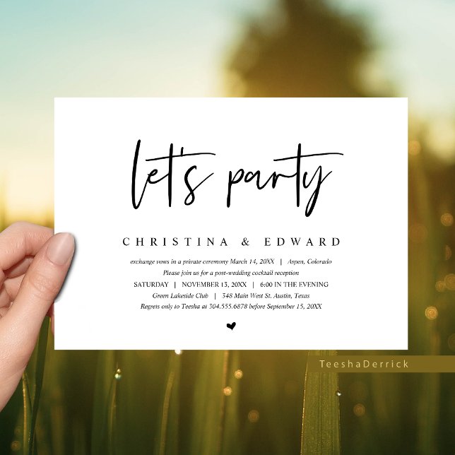 Convite Fuga de Casamento, Minimalista Moderna, vamos fest (Let's Party, Wedding Post Wedding Elopement Brunch/ Dinner/ Party Invitation in Modern Casual Design)