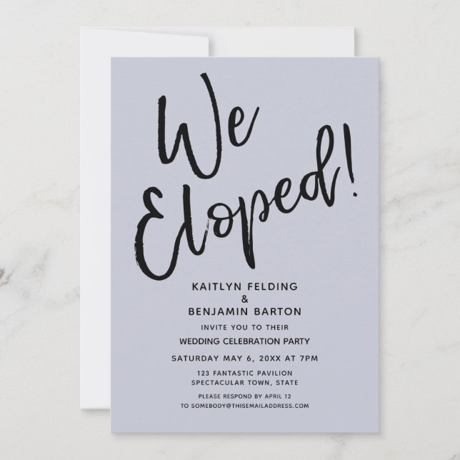 Convite Fugimos Juntos! Celebração Casual de Pós-Casamento (Frente)