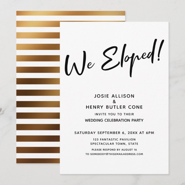 Convite Fugimos juntos! Recepção de Casamento Moderna + Li (Frente/Verso)