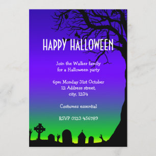 Convite Fulgor azul e verde do Dia das Bruxas feliz do