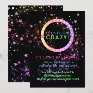 Convite Fulgor de néon no aniversário de criança escuro