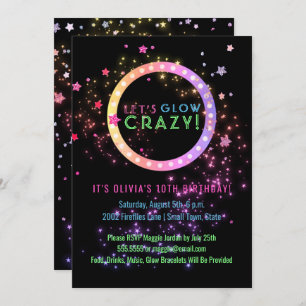 Convite Fulgor de néon no aniversário de criança escuro do