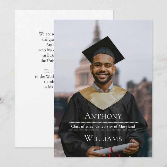 Convite Full PhotoMinimalist Graduation Announcement (Frente/Verso)
