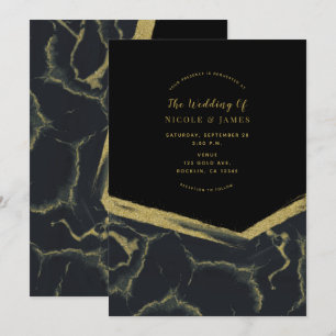 Convite Fumaça Negra e Casamento Moderno Marble Dourado