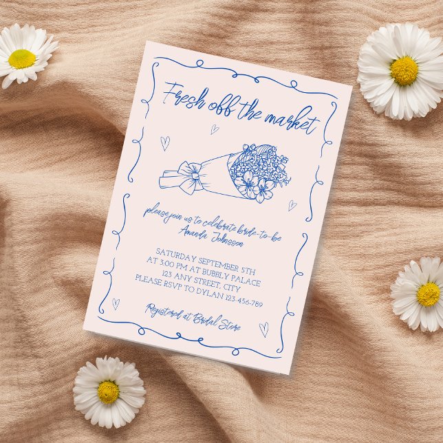 Convite Fumadores De Mercado Chá de panela Desenhado (Off The Market Flowers Hand Drawn Bridal Shower Invitation)