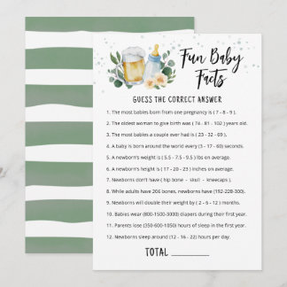 Convite Fun Baby Facts Game Greenery Baby Is Brewing card