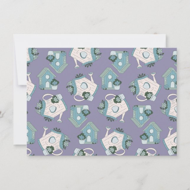 Convite Fun Birdhouse Design Purple Blue White (Frente)