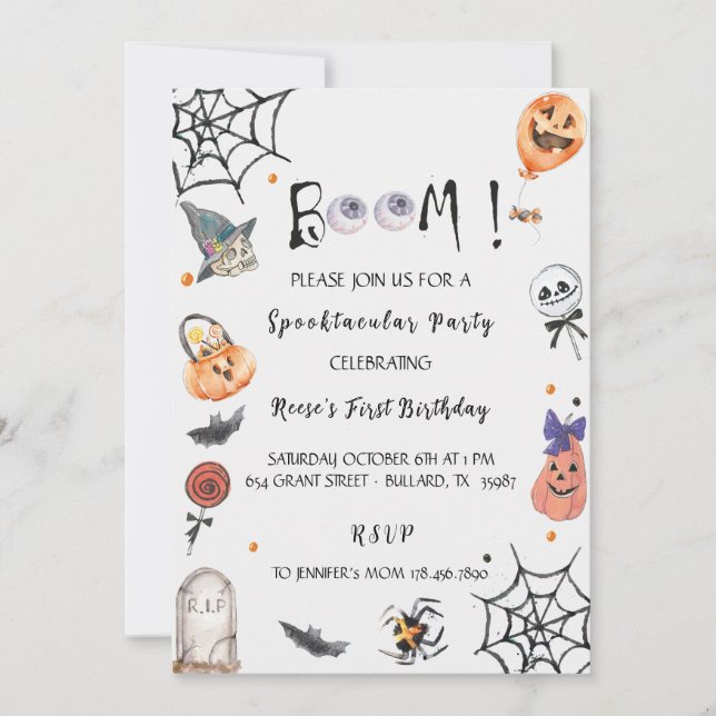 Convite Fun Boo! Spooktacular Halloween birthday party (Frente)