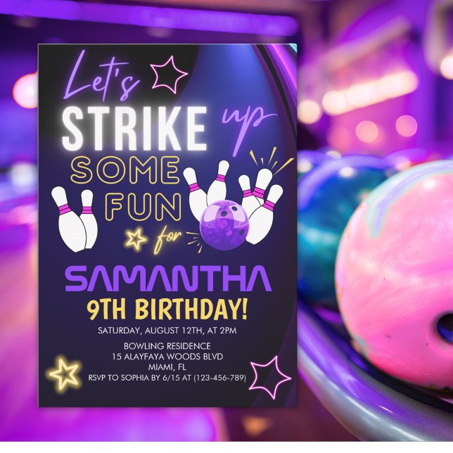 Convite Fun Bowling party Design for Girls (Criador carregado)