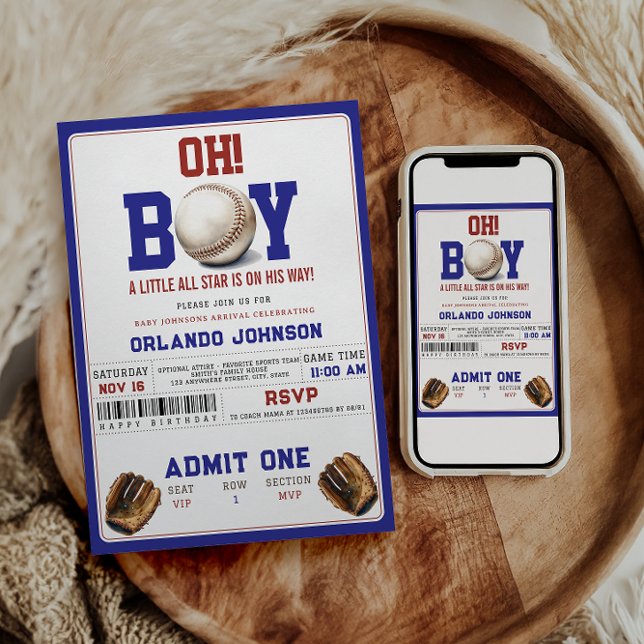 Convite Fun Boy Baseball Baby Shower | Custom Sports Party (Criador carregado)